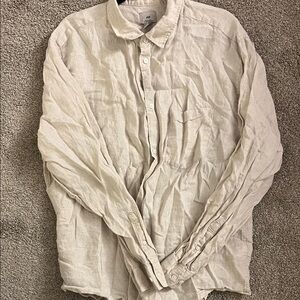 H&M Men's Casual Linen-Blend Button Down Shirt in Light Beige